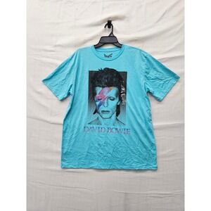 David Bowie Mens Aladdin Sane Graphic T-Shirt Blue Cotton Blend Size Large
